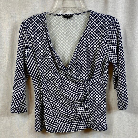 Like new TALBOTS navy & white blouse - Picture 2 of 4